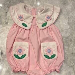 Pink Baby Romper with Floral Embroidery